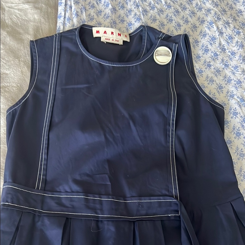 Marni Navy Dress with White Stitching